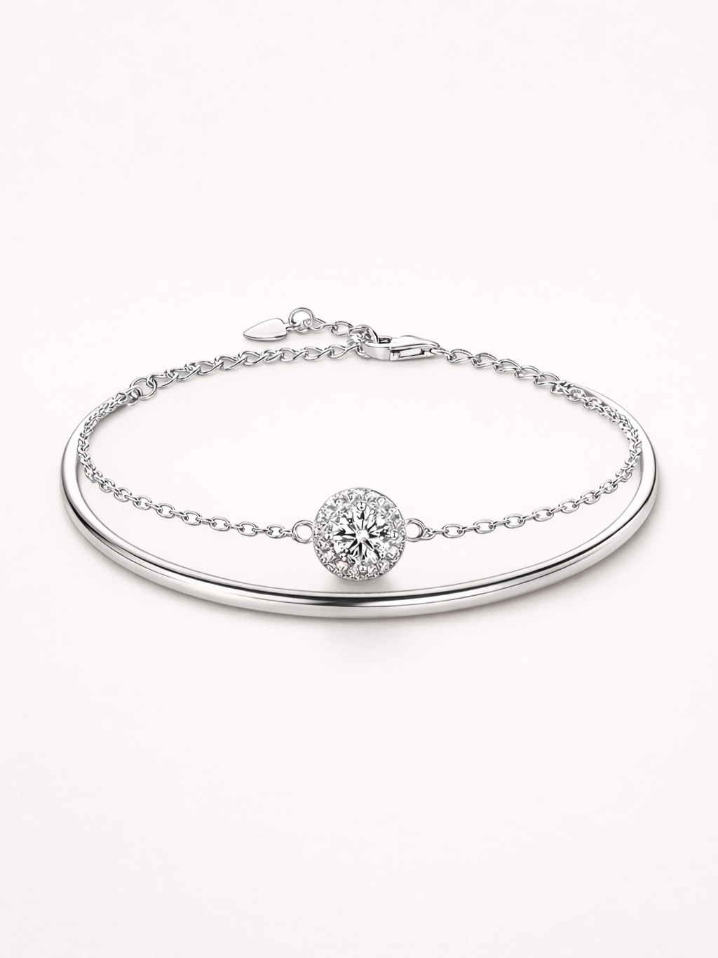 Styled view of dual moissanite bracelet — sterling silver dual-stone bracelet for evening and gifting.