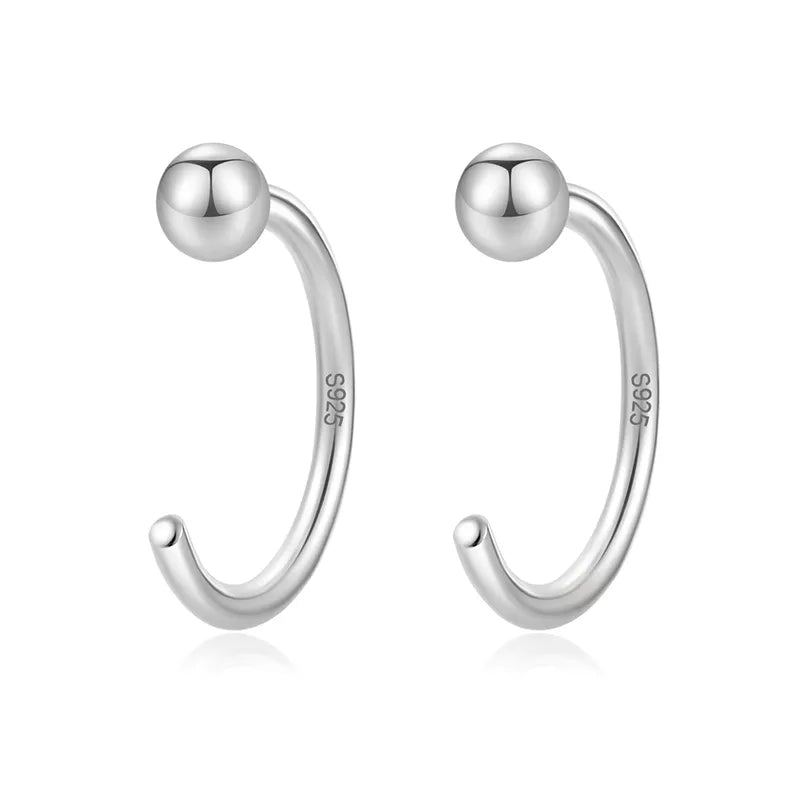 925 sterling silver ball hoop earrings in silver finish — poke-free hypoallergenic hoops, sleep-safe for kids and sensitive ears.