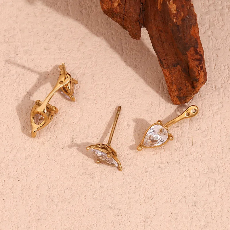 Pair of pear stone drop earrings — 18k gold-plated pear-cut stone drops for evening and gifting.