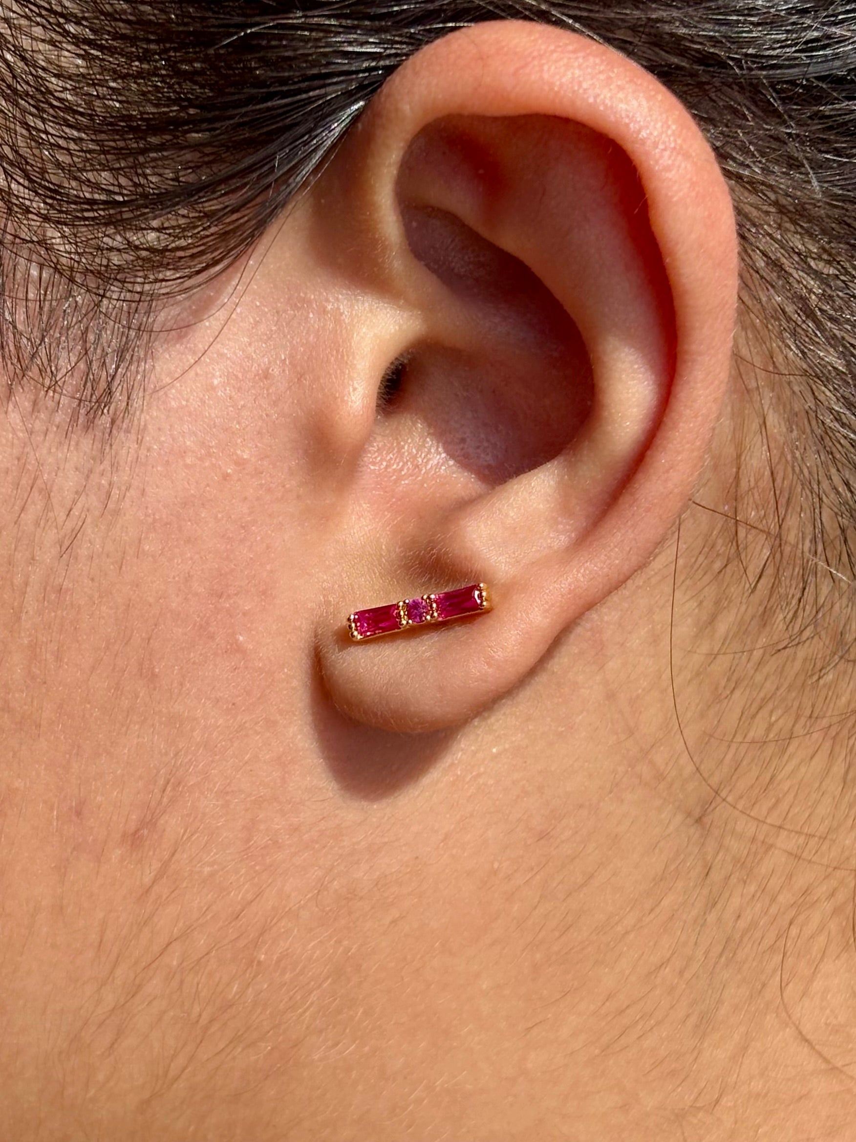 18k gold-plated red stone stud earrings — ruby-toned hypoallergenic studs, anti-tarnish and waterproof for festive and party wear.