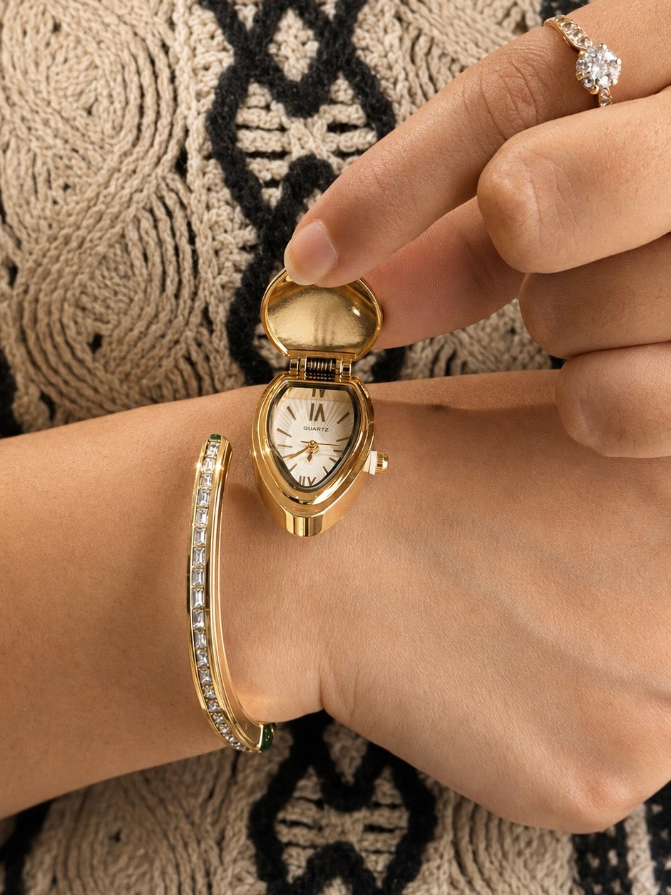 White Stone Bracelet Watch — 18k Gold-Plated Wristwatch