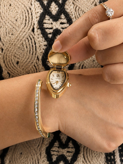 White Stone Bracelet Watch — 18k Gold-Plated Wristwatch