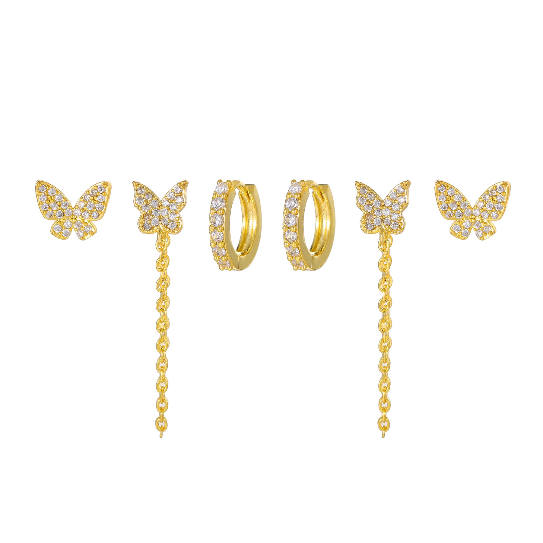 Pair of gold-plated butterfly piercing earrings — lightweight curated set for everyday styling and gifting.