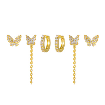 Pair of gold-plated butterfly piercing earrings — lightweight curated set for everyday styling and gifting.