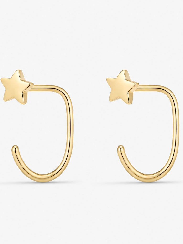 925 sterling silver celestial star earrings — poke-free hypoallergenic star studs, anti-tarnish and waterproof. Sleep-safe for kids and gentle for sensitive ears.
