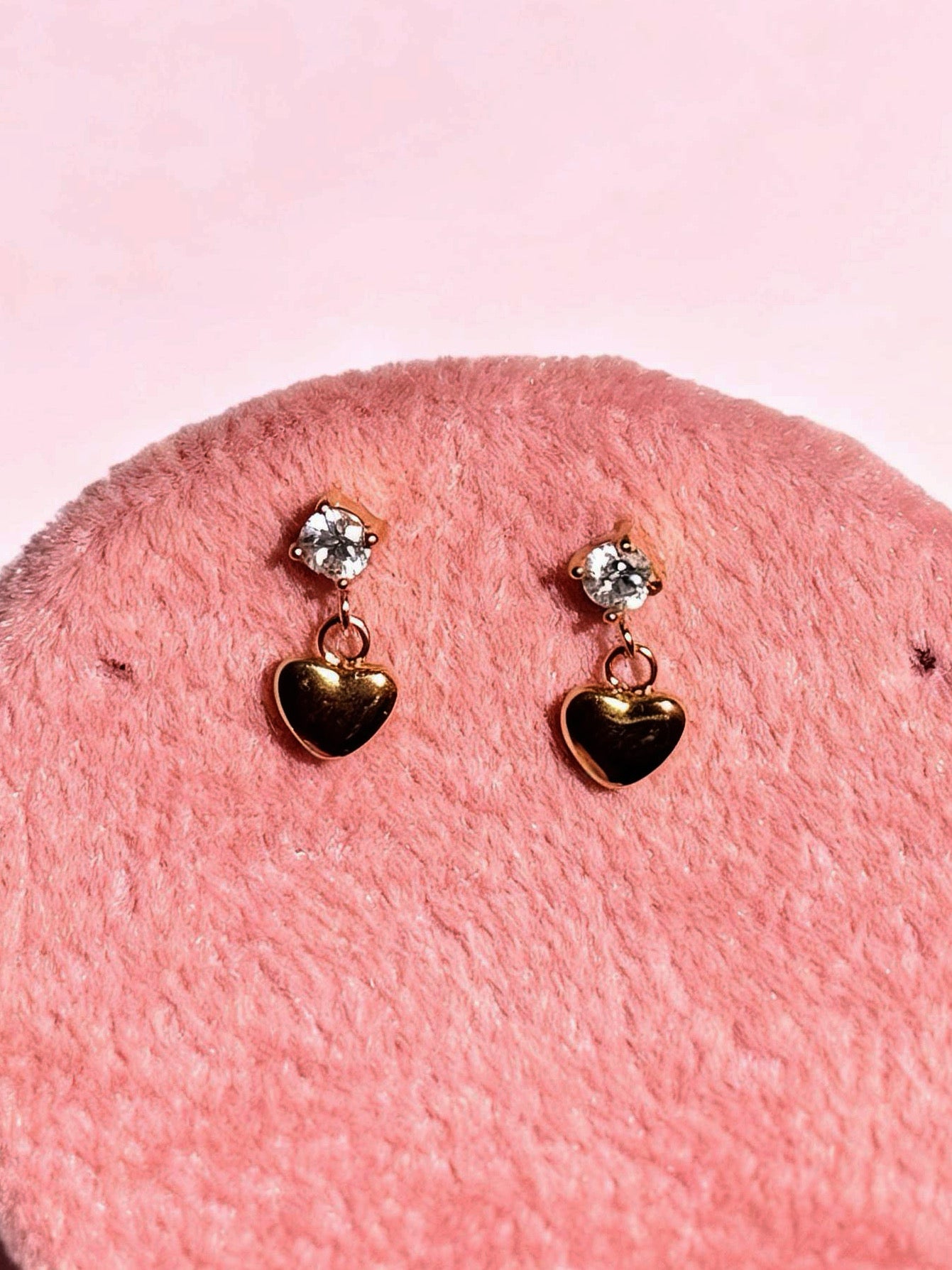 Pair of heart drop flat-back studs — 18k gold-plated minimal heart drop earrings for everyday styling and gifting.