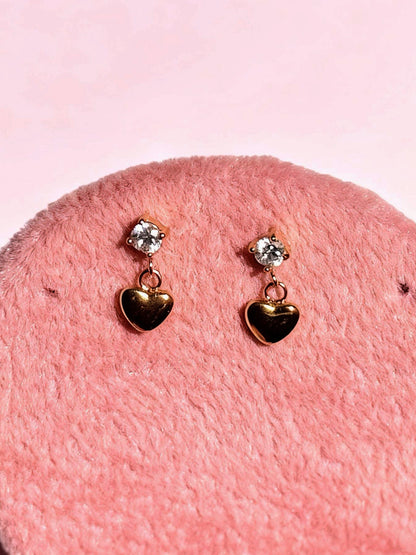 Pair of heart drop flat-back studs — 18k gold-plated minimal heart drop earrings for everyday styling and gifting.