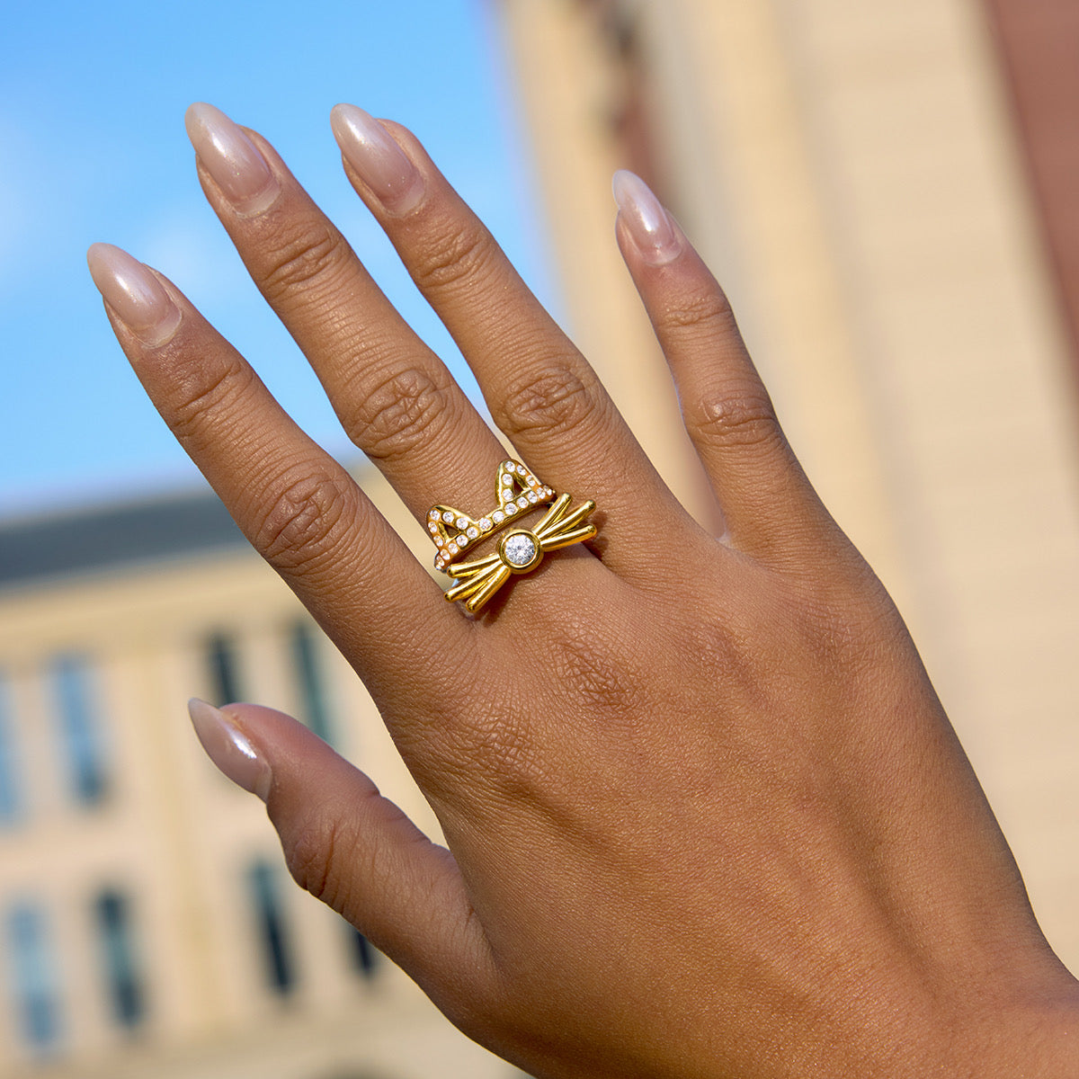 Pair of dual bow drop earrings — 18k gold-plated sweet statement drops for evening and gifting.