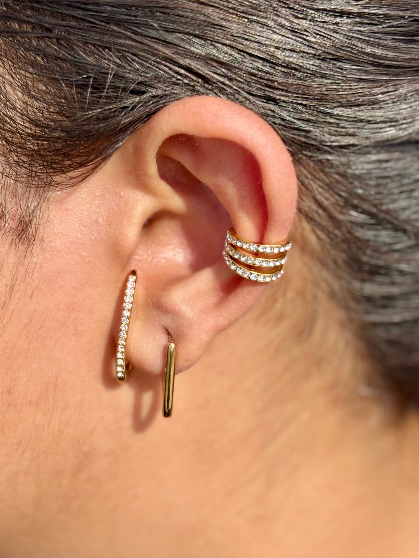 18k gold-plated Inaya earring & ear cuff combo set — pair of gold earrings with pair of no-piercing cuffs, anti-tarnish and waterproof for festive ear stacks and gifting.
