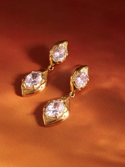 18k gold-plated stone drop earrings — statement stone-set drops, anti-tarnish and waterproof for festive and wedding looks.