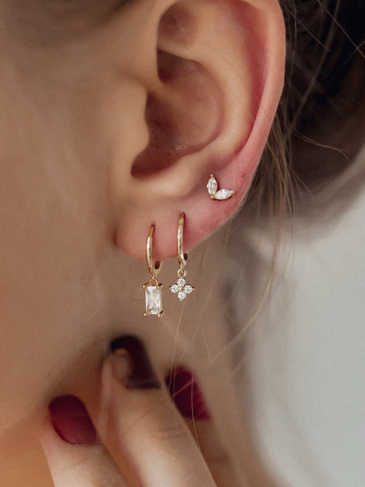 18k gold-plated droplet piercing earring set — anti-tarnish, waterproof, hypoallergenic curated set for ear stacks.