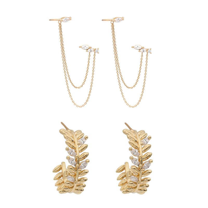 Pair of gold-plated dual piercing earrings — curated set for everyday styling and layered ear stacks.