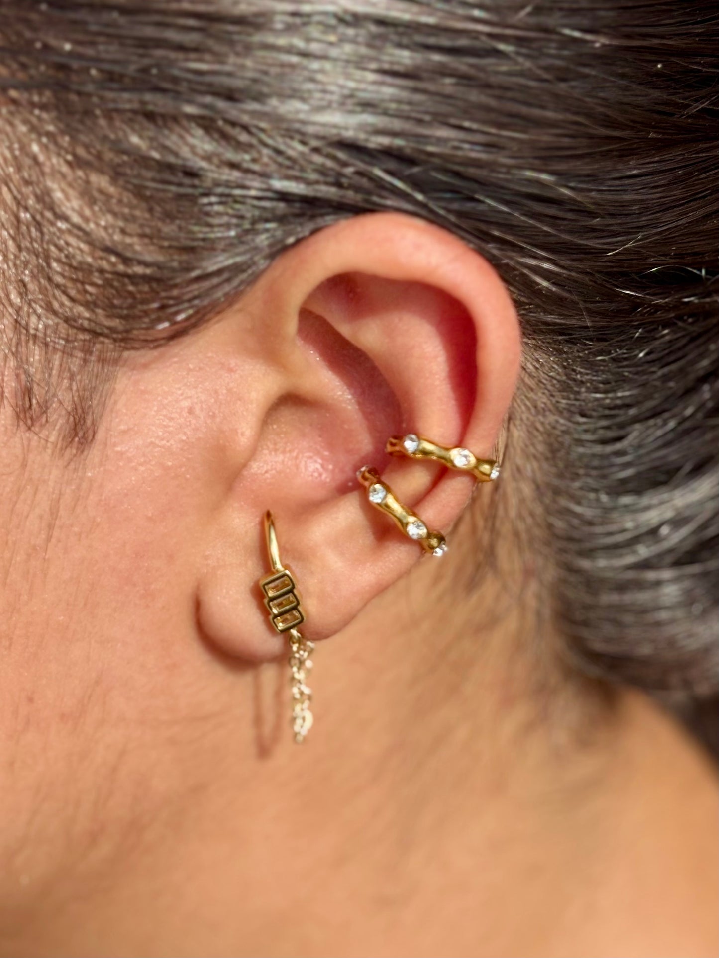 18k gold-plated Diya earring & ear cuff combo set — pair of gold earrings with pair of no-piercing cuffs, anti-tarnish and waterproof for festive ear stacks and gifting.