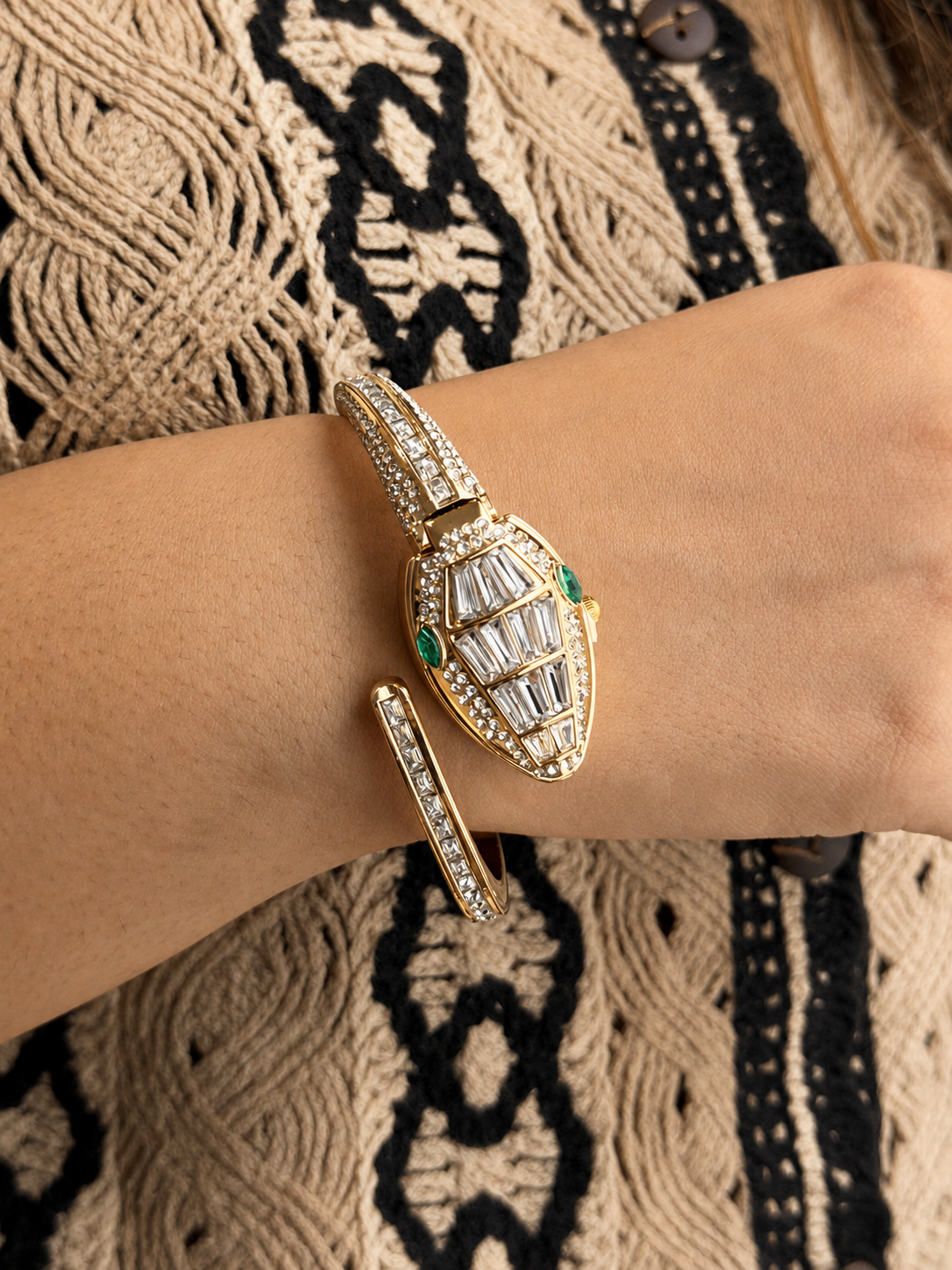 White Stone Bracelet Watch — 18k Gold-Plated Wristwatch