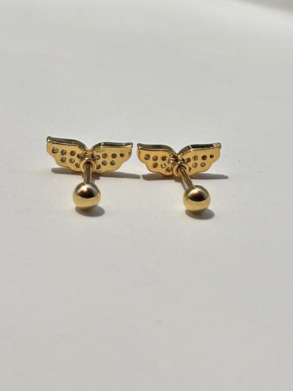 Pair of wing ball-back studs — 18k gold-plated wing stud earrings for everyday styling and gifting.