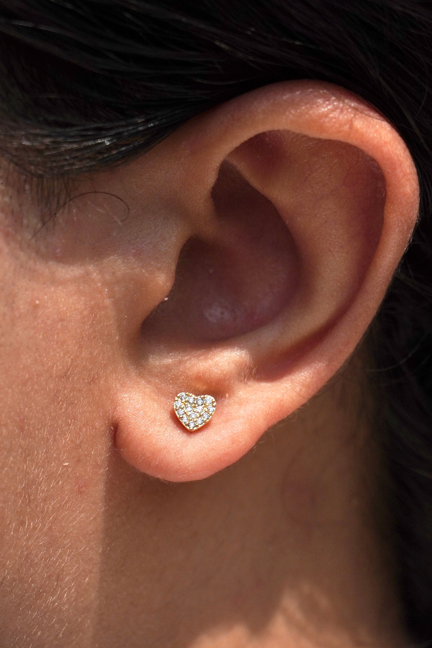 Pair of heart flat-back studs — 18k gold-plated minimal heart stud earrings for everyday styling and gifting.