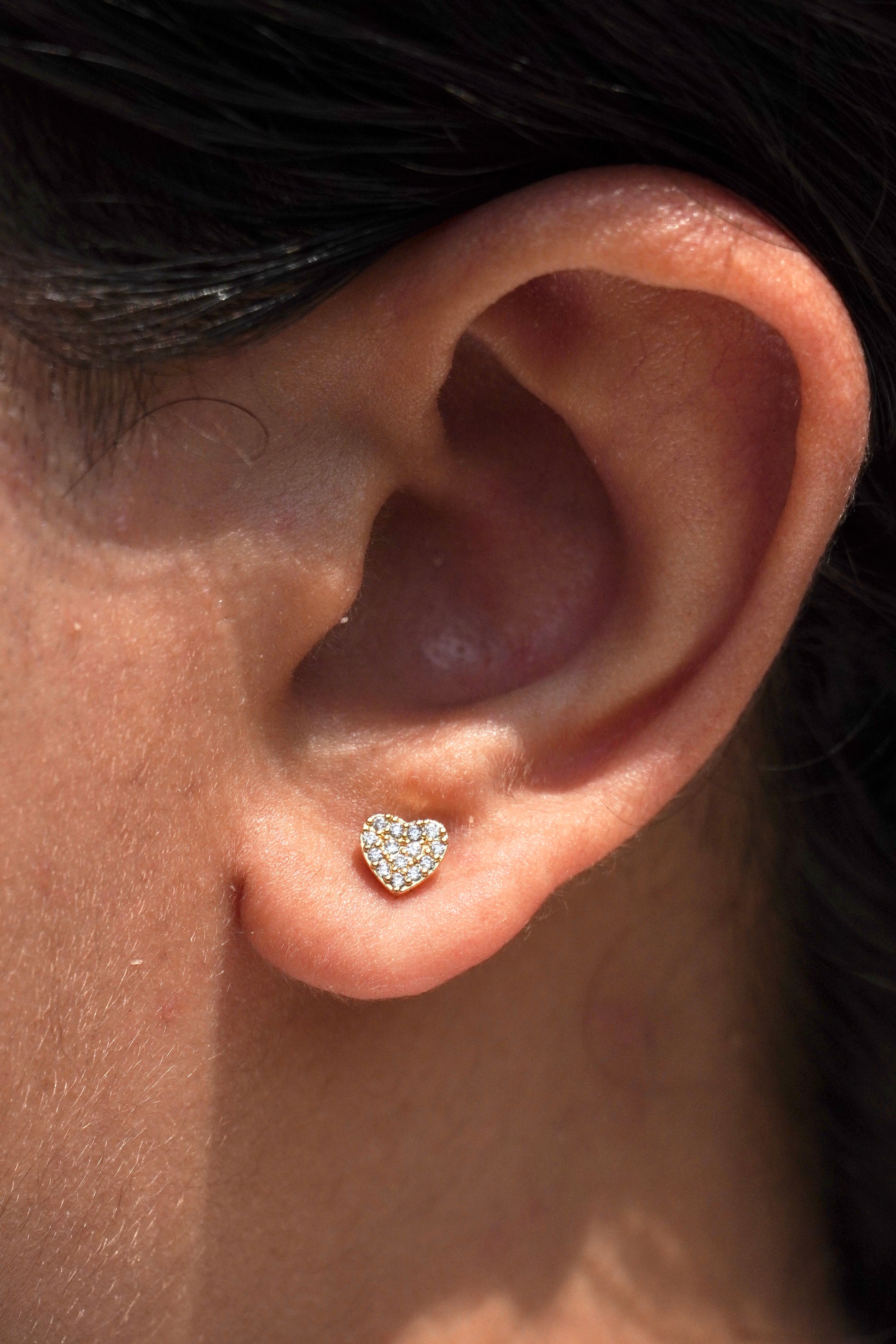 Pair of heart flat-back studs — 18k gold-plated minimal heart stud earrings for everyday styling and gifting.