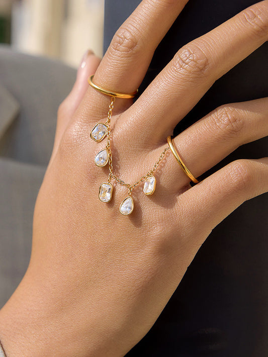18k gold-plated double stone ring — anti-tarnish, waterproof ring with two stones for everyday and statement styling.