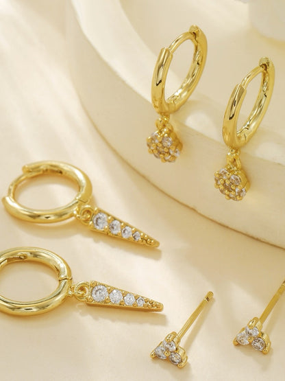 Styled view of pave piercing set — 18k gold-plated curated sparkling earring set for layered ear styling.