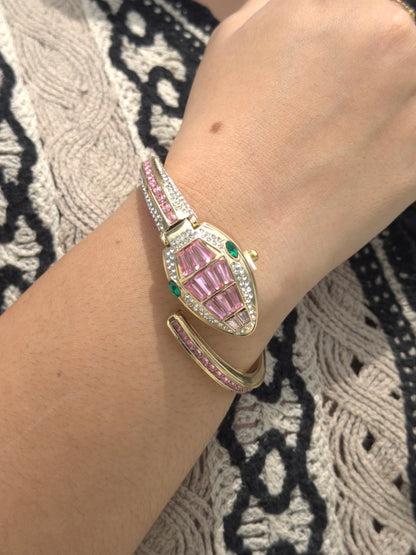Pink Stone Bracelet Watch — 18k Gold-Plated Wristwatch