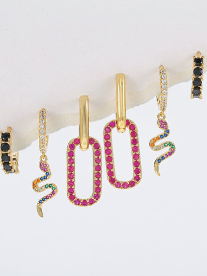 18k gold-plated hot pink piercing earring set — bold statement curated set, anti-tarnish and waterproof for evening looks.