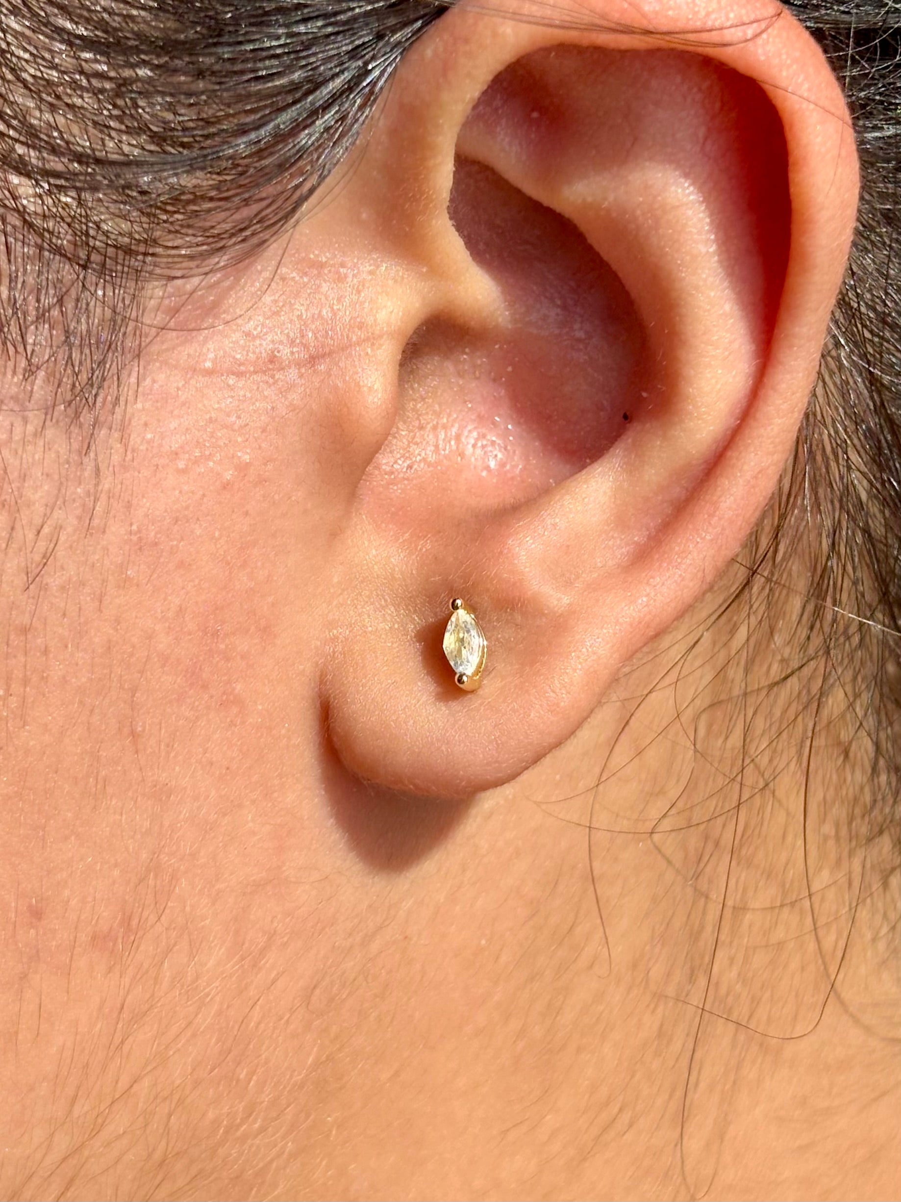Pair of 18k gold-plated bezel stone flat-back studs — flat-back hypoallergenic design for all-day and sleep-in comfort.