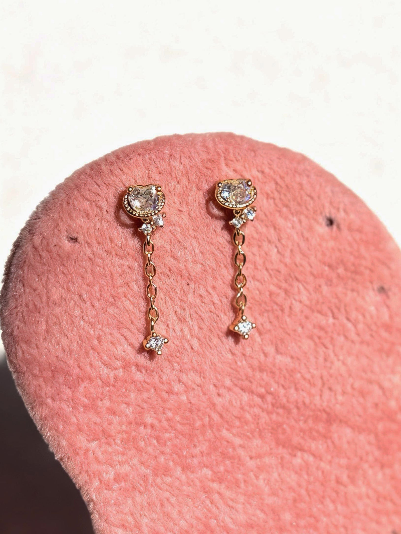 Pair of stone drop ball-back studs — 18k gold-plated versatile stone drop earrings for everyday and evening wear.