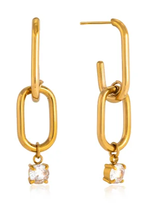 18k gold-plated statement gold earrings — bold statement drops, anti-tarnish and waterproof for evening, festive and party wear.