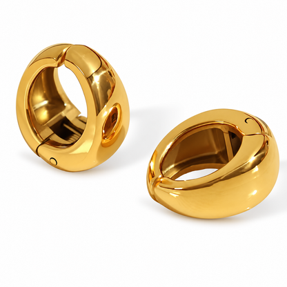 Styled view of Mya gold ear cuff — sleek 18k gold-plated no-piercing single-piece cuff for festive ear stacks.