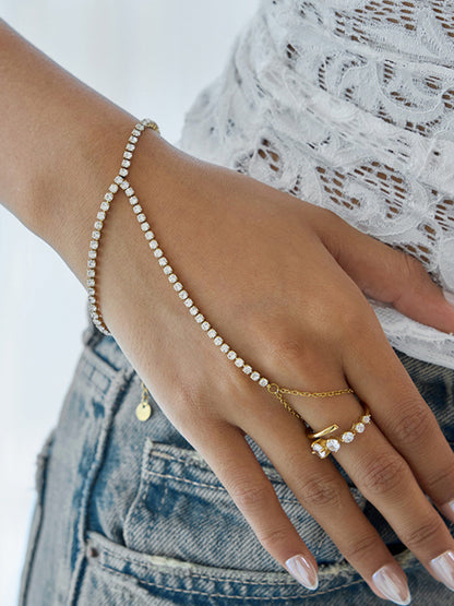 18k gold-plated tennis hand-chain bracelet — sleek durable anti-tarnish, waterproof bracelet for everyday and evening wear.