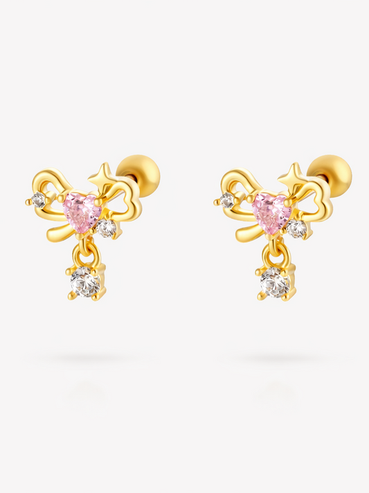 18k gold-plated bow ball-back stud earrings — anti-tarnish, waterproof, hypoallergenic sweet minimal bow studs.