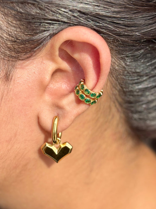 18k gold-plated Maira earring & ear cuff combo set — pair of gold earrings with pair of no-piercing cuffs, anti-tarnish and waterproof for festive ear stacks and gifting.