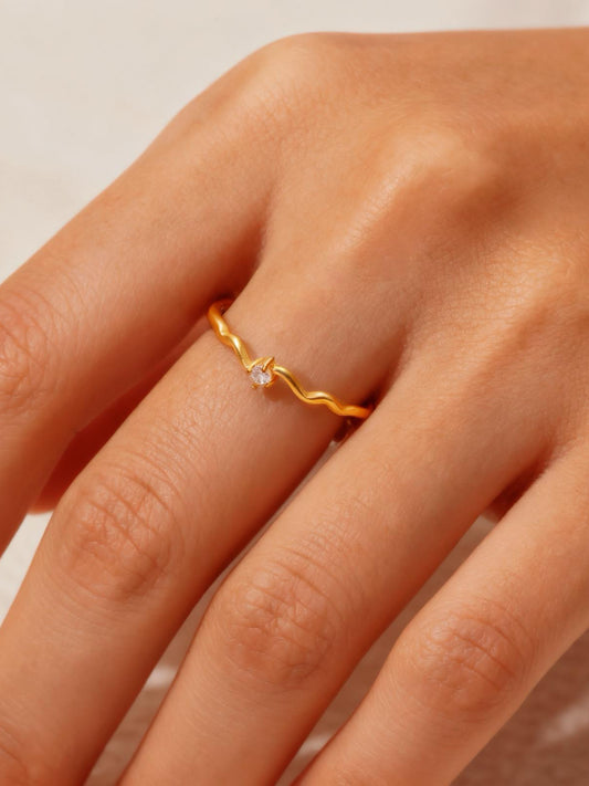 18k gold-plated staple stone ring — minimal hypoallergenic everyday ring, anti-tarnish and waterproof for office and casual wear.
