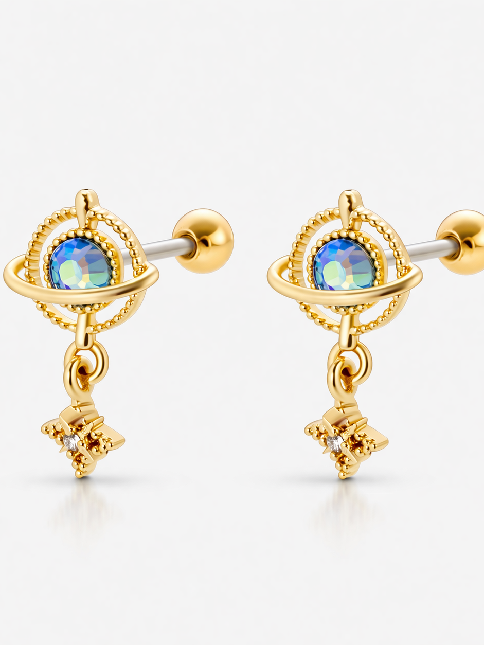 18k gold-plated Eterna ball-back stud earrings — anti-tarnish, waterproof, hypoallergenic minimal versatile studs.