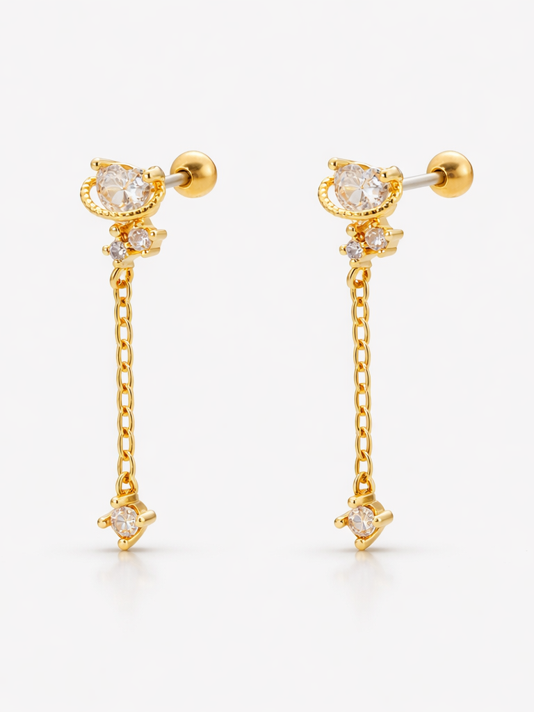 18k gold-plated stone drop ball-back stud earrings — versatile sleep-friendly hypoallergenic stone drop studs, anti-tarnish and waterproof.