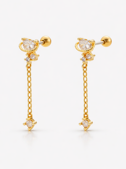 18k gold-plated stone drop ball-back stud earrings — versatile sleep-friendly hypoallergenic stone drop studs, anti-tarnish and waterproof.