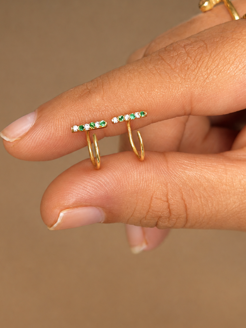 Green Hoops for Kids — 925 Sterling Silver, Poke-Free