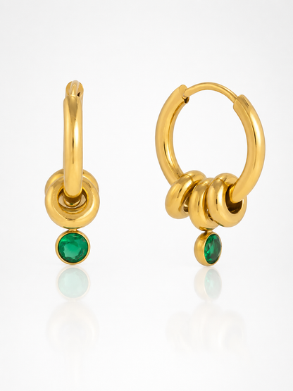 Pair of green stone drop earrings — 18k gold-plated emerald drops for ethnic and gifting.