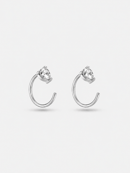 Pair of sterling silver pear hoop earrings in silver finish — versatile poke-free hoops for office and casual.