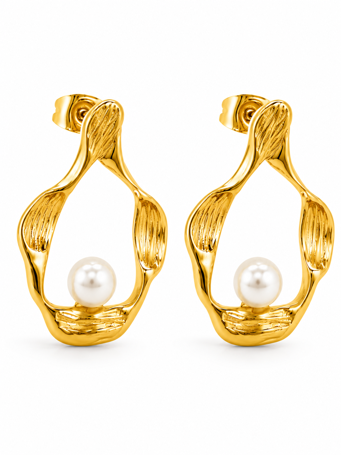 18k gold-plated mini pearl hoop earrings — dainty anti-tarnish, waterproof, lightweight pearl hoops for everyday and bridal looks.