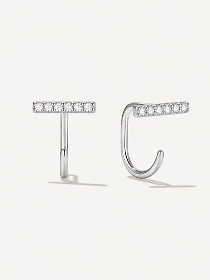 925 sterling silver long stone comfy hoop earrings — poke-free hypoallergenic hoops, anti-tarnish and waterproof. Sleep-safe for kids and gentle for sensitive ears.