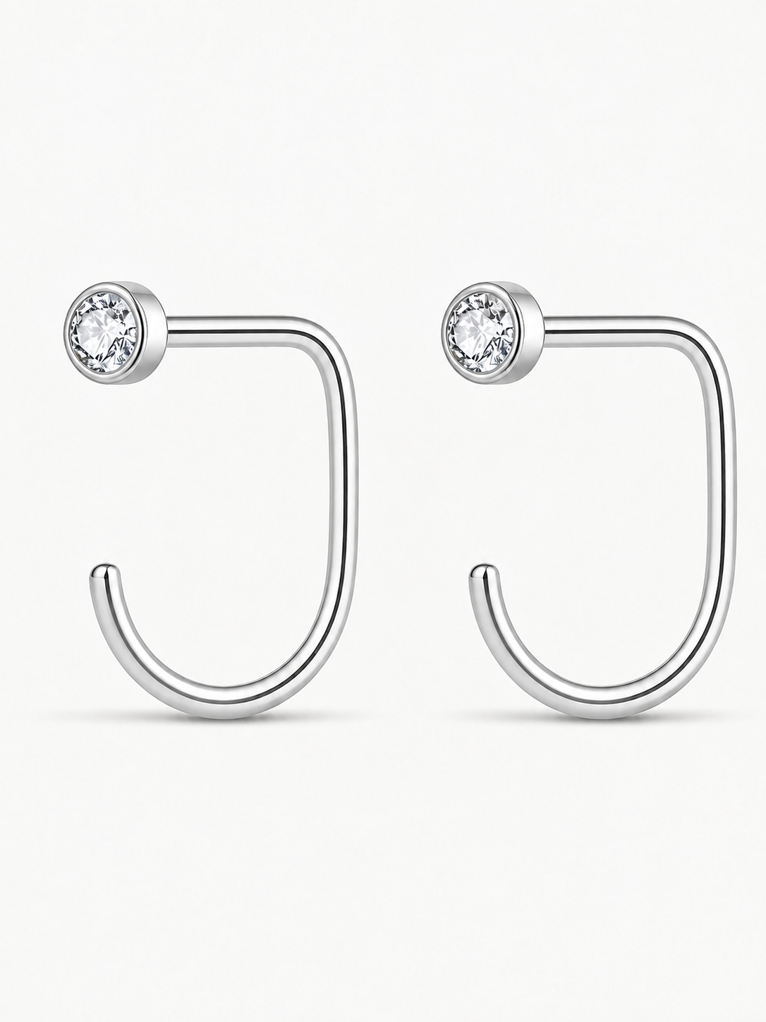 925 sterling silver bezel stone comfy hoop earrings — poke-free hypoallergenic hoops, anti-tarnish and waterproof. Sleep-safe for kids and gentle for sensitive ears.