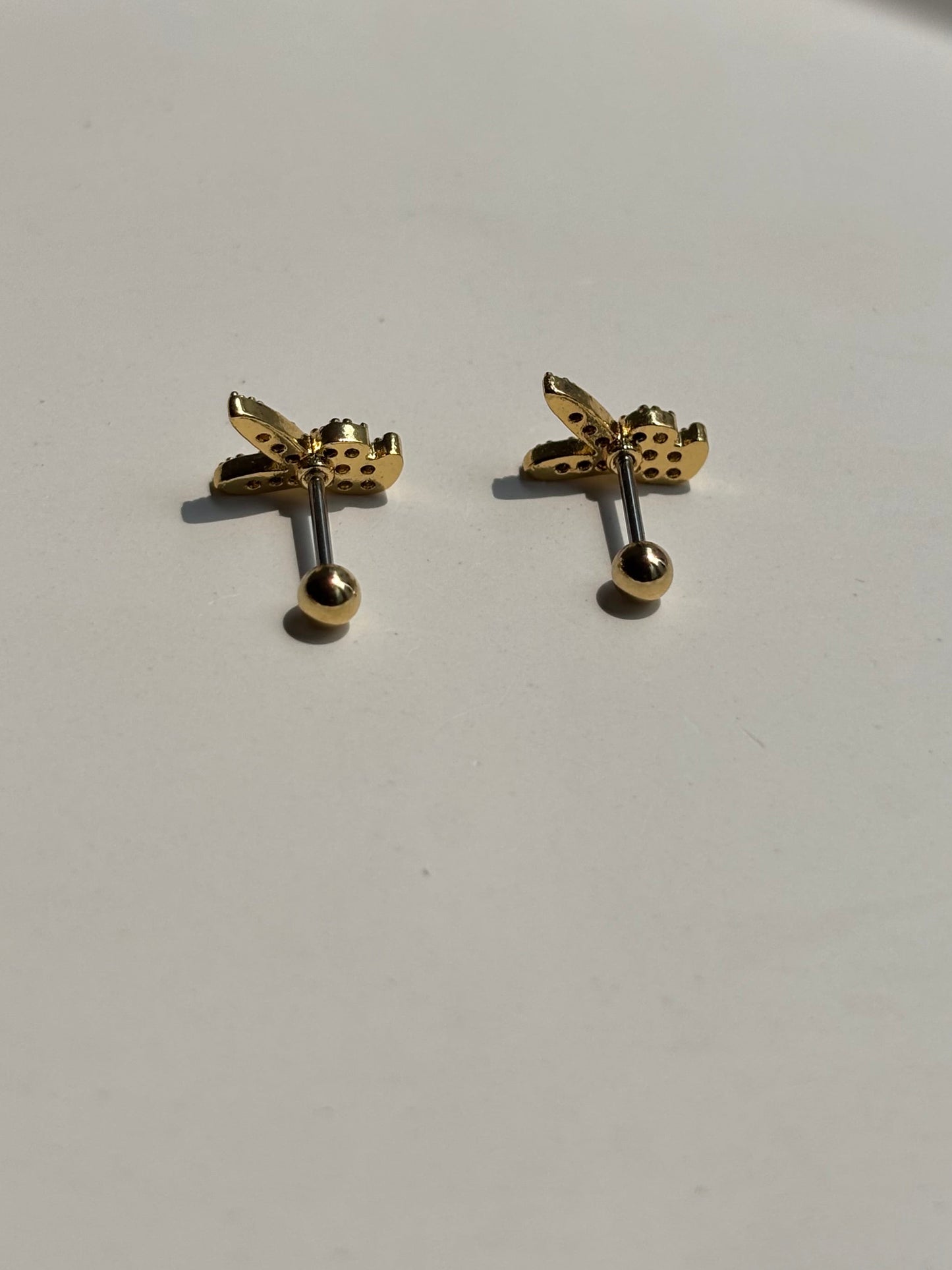 Close-up of bunny ball-back stud earrings — 18k gold-plated playful sleep-friendly bunny studs for casual wear.