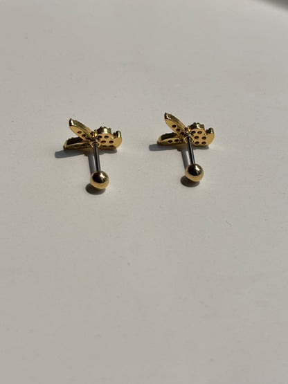 Close-up of bunny ball-back stud earrings — 18k gold-plated playful sleep-friendly bunny studs for casual wear.