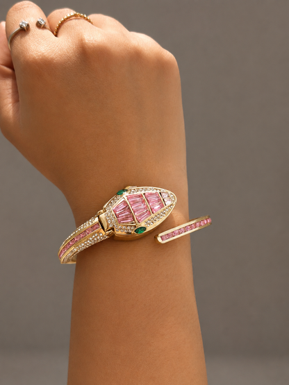 Pink Stone Bracelet Watch — 18k Gold-Plated Wristwatch