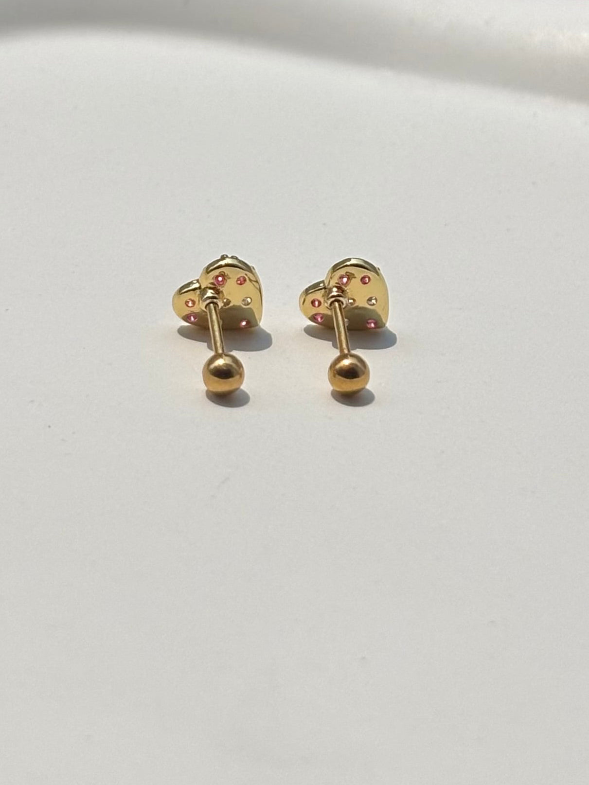 Pair of colourful heart ball-back studs — 18k gold-plated playful heart stud earrings for everyday styling and gifting.