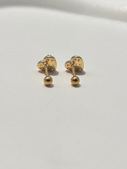 Pair of colourful heart ball-back studs — 18k gold-plated playful heart stud earrings for everyday styling and gifting.