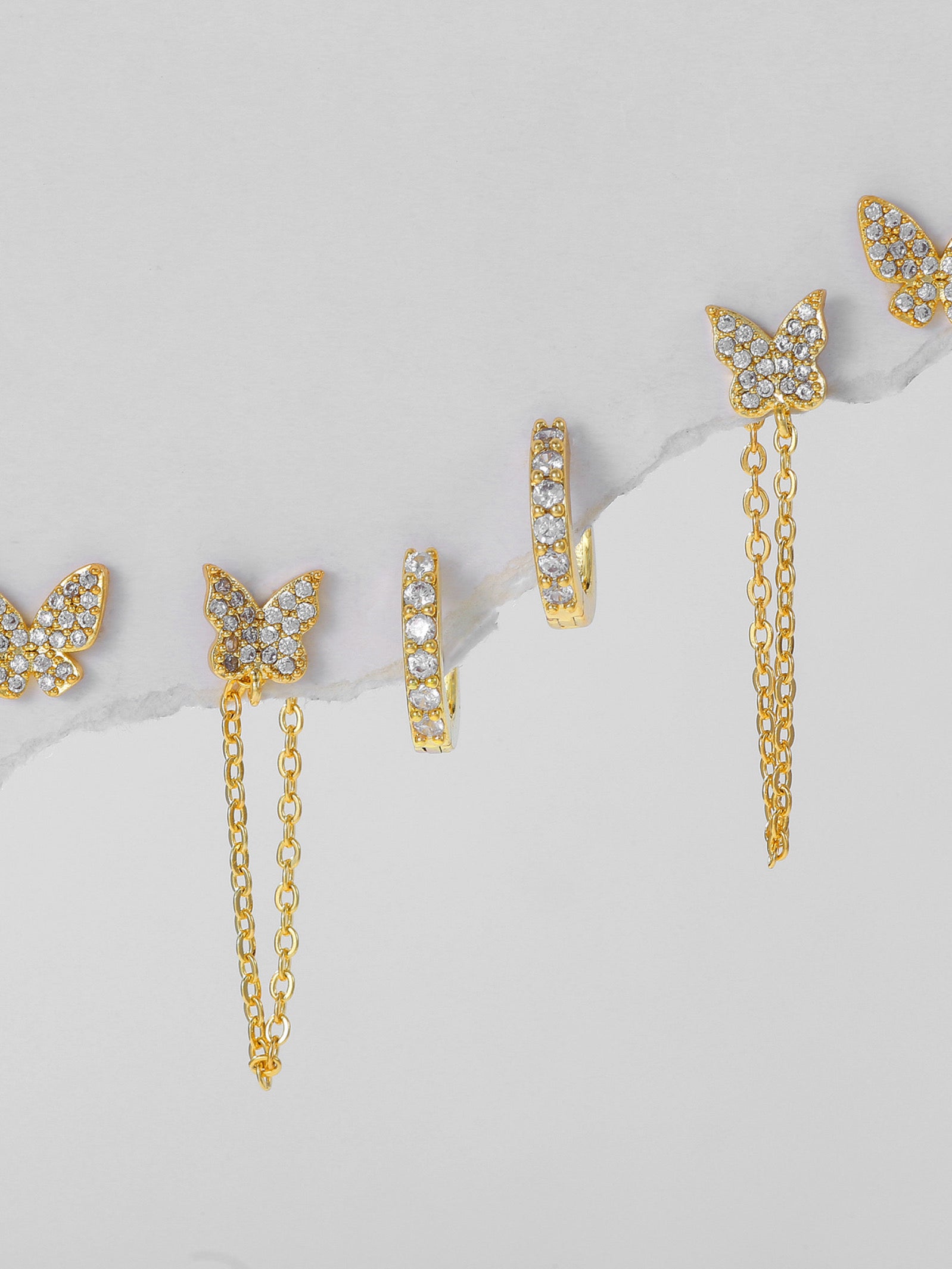 18k gold-plated butterfly piercing earring set — curated casual set, anti-tarnish and waterproof for everyday wear.