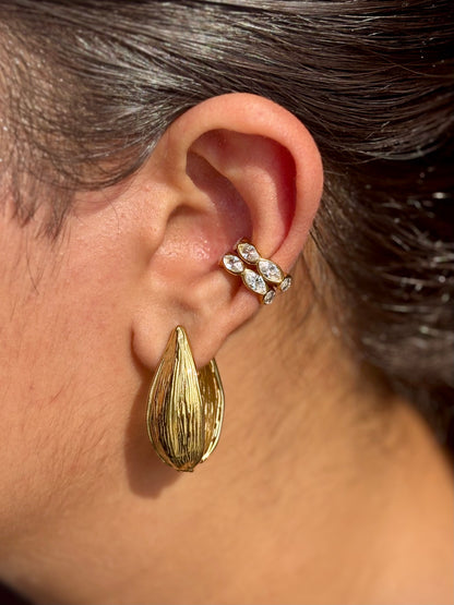 18k gold-plated Kiara earring & ear cuff combo set — pair of gold earrings with pair of no-piercing cuffs, anti-tarnish and waterproof for festive ear stacks and gifting.