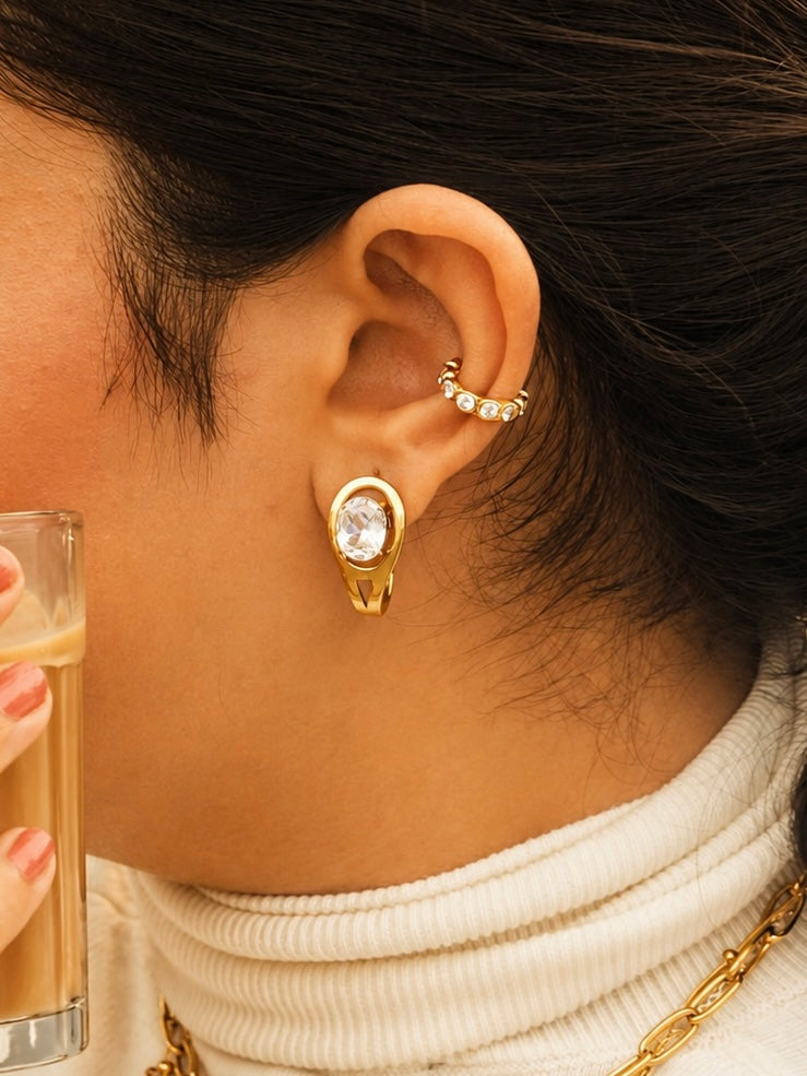 White Stone Drop Earrings